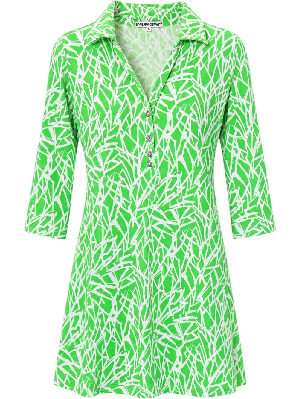 Barbara Gerwit Green and White Abstract Print Collared Dress Size S